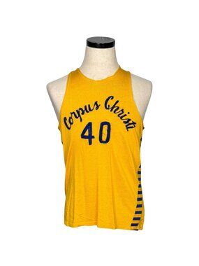 Vintage 1940s Corpus Christi Basketball Jersey Yellow & Blue Striped Side M
